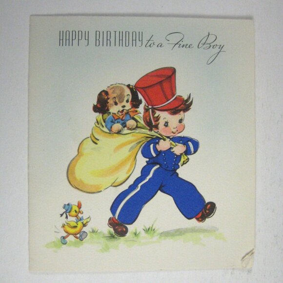 Card Happy Birthday Day 1949 Used Boy Toy Anthropomorphic Dog Duck - Picture 1 of 6